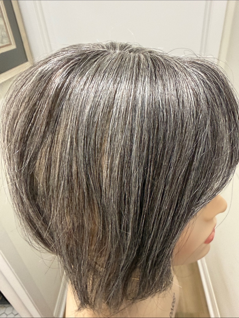 💯% 12” HUMAN Topper with Bangs, Medium/DarkGray/Silver - Picture 2 of 12